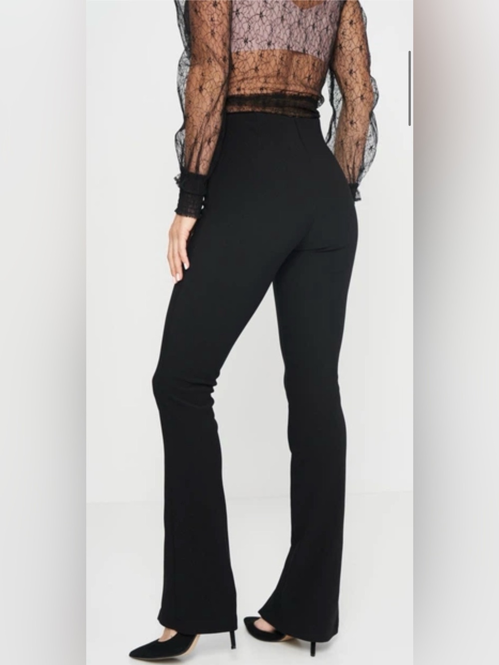 Zara Black High-Waisted Ribbed Flare Leggings with Front Split-hems - Picture 3 of 15